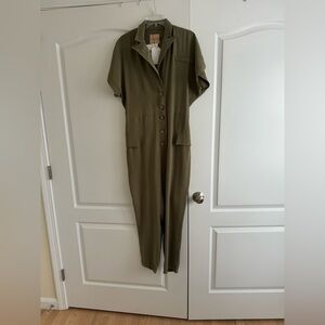 Olive Green Button-Up Jumpsuit